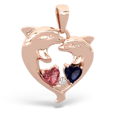 Pink Tourmaline Dolphin Heart 14K Rose Gold pendant P5820