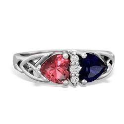 Pink Tourmaline Celtic Knot Double Heart 14K White Gold ring R5040