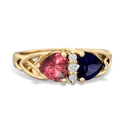 Pink Tourmaline Celtic Knot Double Heart 14K Yellow Gold ring R5040