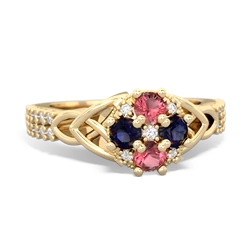 Pink Tourmaline Celtic Knot Cluster Engagement 14K Yellow Gold ring R26443RD