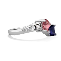 Pink Tourmaline Snuggling Hearts 14K White Gold ring R2178