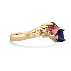 Pink Tourmaline Snuggling Hearts 14K Yellow Gold ring R2178