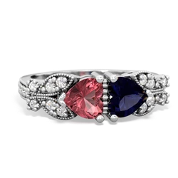 Pink Tourmaline Diamond Butterflies 14K White Gold ring R5601