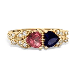 Pink Tourmaline Diamond Butterflies 14K Yellow Gold ring R5601