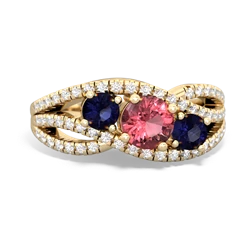 Pink Tourmaline Three Stone Aurora 14K Yellow Gold ring R3080