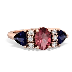 Pink Tourmaline Antique Style Three Stone 14K Rose Gold ring R2186