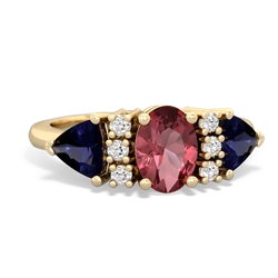 Pink Tourmaline Antique Style Three Stone 14K Yellow Gold ring R2186