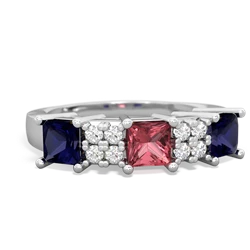 Pink Tourmaline Three Stone Diamond Cluster 14K White Gold ring R2592