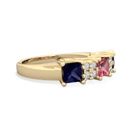 Pink Tourmaline Three Stone Diamond Cluster 14K Yellow Gold ring R2592