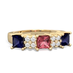 Pink Tourmaline Three Stone Diamond Cluster 14K Yellow Gold ring R2592