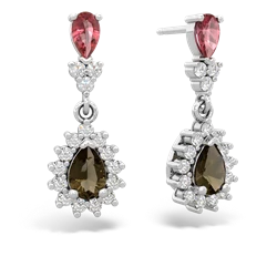 Pink Tourmaline Halo Pear Dangle 14K White Gold earrings E1882