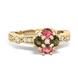 Pink Tourmaline Sparkling Tiara Cluster 14K Yellow Gold ring R26293RD