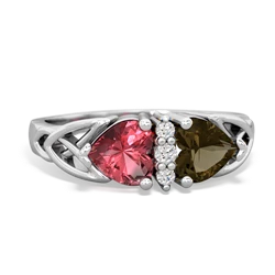 Pink Tourmaline Celtic Knot Double Heart 14K White Gold ring R5040