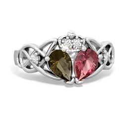 Pink Tourmaline 'One Heart' Celtic Knot Claddagh 14K White Gold ring R5322