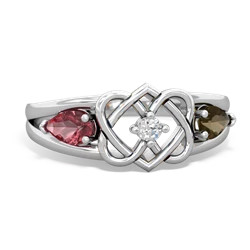 Pink Tourmaline Hearts Intertwined 14K White Gold ring R5880