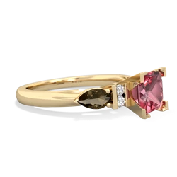 Pink Tourmaline 6Mm Princess Eternal Embrace Engagement 14K Yellow Gold ring C2002