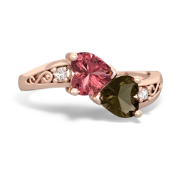 Pink Tourmaline Snuggling Hearts 14K Rose Gold ring R2178