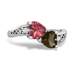 Pink Tourmaline Snuggling Hearts 14K White Gold ring R2178