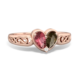 Pink Tourmaline Filligree 'One Heart' 14K Rose Gold ring R5070