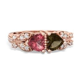 Pink Tourmaline Diamond Butterflies 14K Rose Gold ring R5601