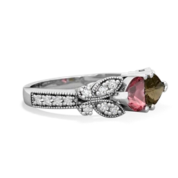 Pink Tourmaline Diamond Butterflies 14K White Gold ring R5601