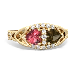 Pink Tourmaline Sparkling Celtic Knot 14K Yellow Gold ring R2645