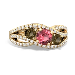 Pink Tourmaline Three Stone Aurora 14K Yellow Gold ring R3080