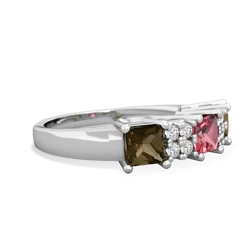 Pink Tourmaline Three Stone Diamond Cluster 14K White Gold ring R2592