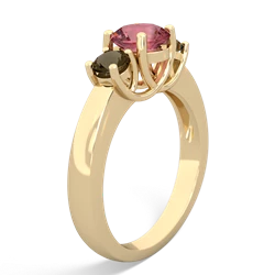 Pink Tourmaline Three Stone Round Trellis 14K Yellow Gold ring R4018