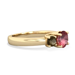 Pink Tourmaline Three Stone Round Trellis 14K Yellow Gold ring R4018