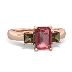 Pink Tourmaline Three Stone Emerald-Cut Trellis 14K Rose Gold ring R4021