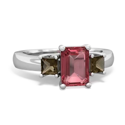 Pink Tourmaline Three Stone Emerald-Cut Trellis 14K White Gold ring R4021