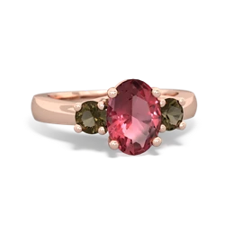 Pink Tourmaline Three Stone Oval Trellis 14K Rose Gold ring R4024