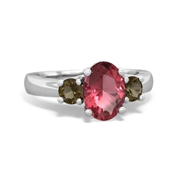 Pink Tourmaline Three Stone Oval Trellis 14K White Gold ring R4024