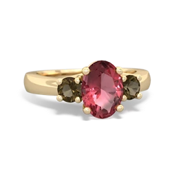 Pink Tourmaline Three Stone Oval Trellis 14K Yellow Gold ring R4024