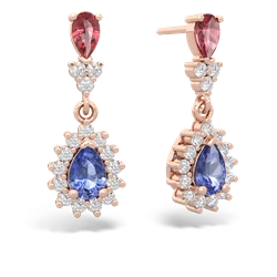 Pink Tourmaline Halo Pear Dangle 14K Rose Gold earrings E1882