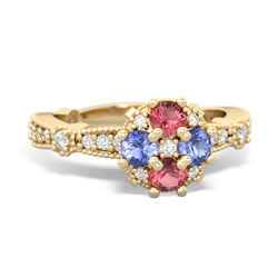 Pink Tourmaline Sparkling Tiara Cluster 14K Yellow Gold ring R26293RD