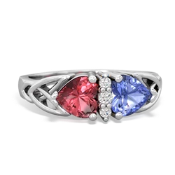 Pink Tourmaline Celtic Knot Double Heart 14K White Gold ring R5040