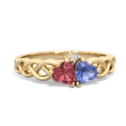 Pink Tourmaline Heart To Heart Braid 14K Yellow Gold ring R5870