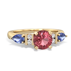 Pink Tourmaline 6Mm Round Eternal Embrace Engagement 14K Yellow Gold ring R2005