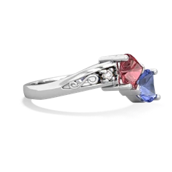 Pink Tourmaline Snuggling Hearts 14K White Gold ring R2178