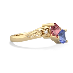 Pink Tourmaline Snuggling Hearts 14K Yellow Gold ring R2178