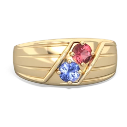 Pink Tourmaline Men's Streamline 14K Yellow Gold ring R0460