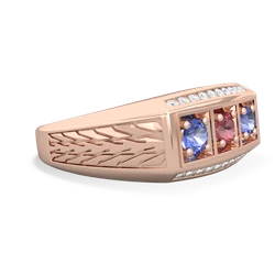 Pink Tourmaline Three Stone Tire Tread Men's 14K Rose Gold ring R0520