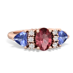 Pink Tourmaline Antique Style Three Stone 14K Rose Gold ring R2186