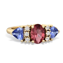 Pink Tourmaline Antique Style Three Stone 14K Yellow Gold ring R2186