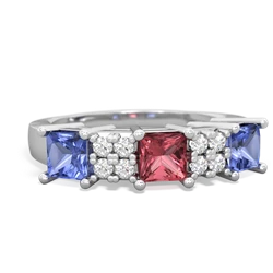 Pink Tourmaline Three Stone Diamond Cluster 14K White Gold ring R2592