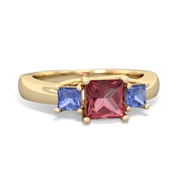 Pink Tourmaline Three Stone Trellis 14K Yellow Gold ring R4015