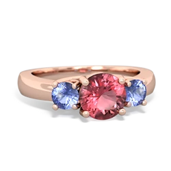 Pink Tourmaline Three Stone Round Trellis 14K Rose Gold ring R4018