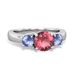 Pink Tourmaline Three Stone Round Trellis 14K White Gold ring R4018